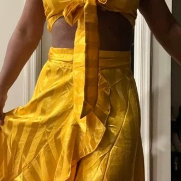 Yellow Striped Tie Front Cami Top with matching Ruffle Hem Wrap Skirt Set - Picture 7 of 7
